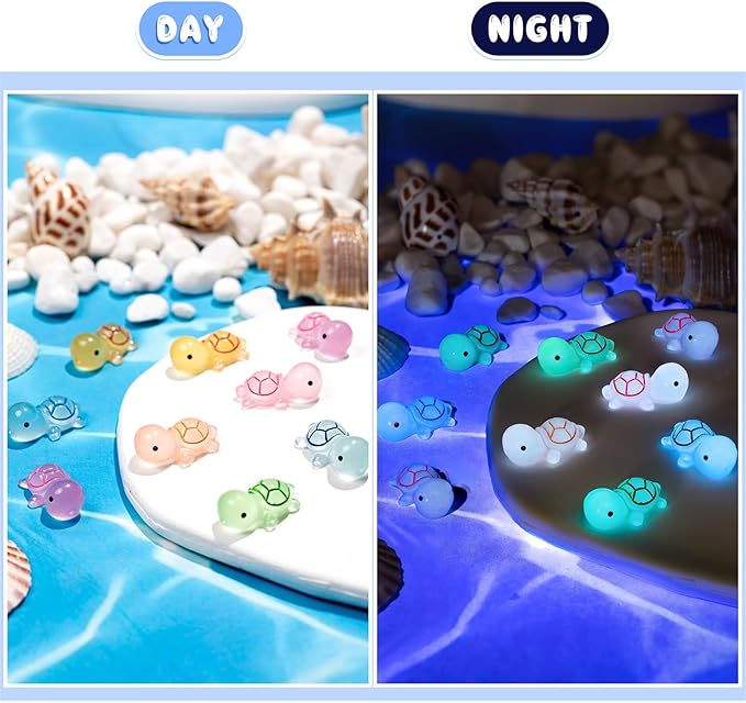 102PCS Luminous Mini Resin Turtles Sea Turtles Figurines Glow in The Dark, Cute Tiny Turtles Bulk for Cake Toppers Ocean Animal Theme Decor Garden Micro Landscape DIY Hidden Game (6 Colors)-VerdiqueGarden