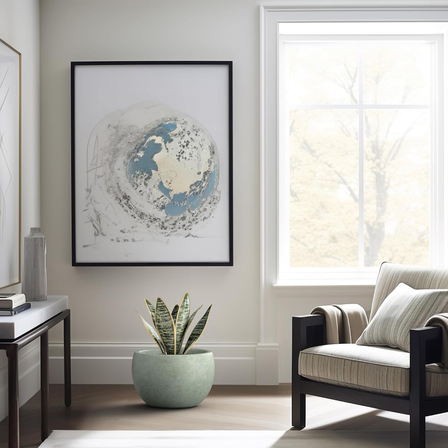 Kante 15.7" Dia Round Concrete Planter, Outdoor/Indoor Large Bowl Plant Pots with Drainage Hole and Rubber Plug for Garden Patio Balcony Home, Mint Green-VerdiqueGarden