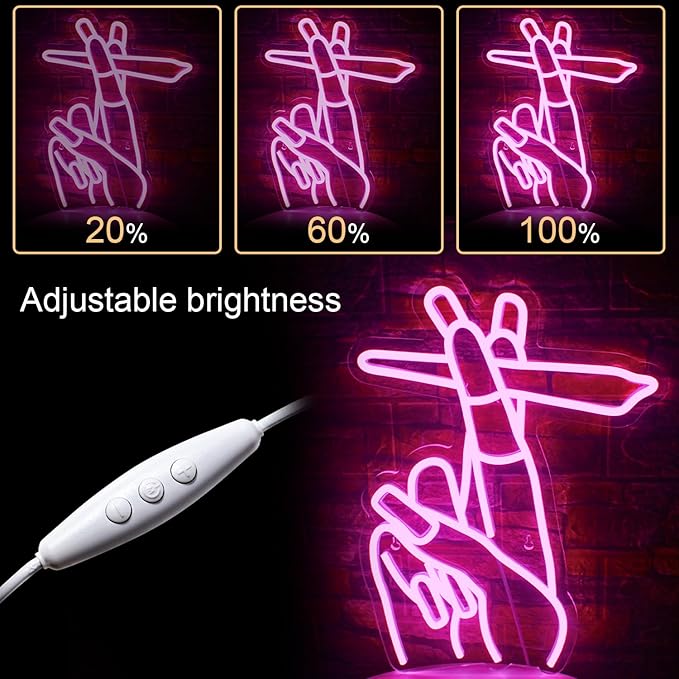WLHOPE Pink Led Hand Neon Sign for Wall Decor Gesture USB Nail Hand Man Cave Neon Light Sign for Bedroom Home Bar Girls Room Nail Room Salon Party Decor Gift for Women-VerdiqueGarden