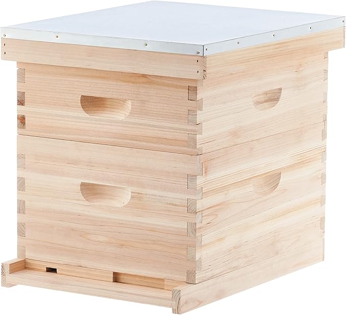 CREWORKS Bee Hive Boxes 10 Frame Langstroth Beehive, Bee Keeping Starter Kit Includes 1 Super Bee Box & 1 Bee Brood Box with Beehive Frames and Foundation, 2 Layers Complete Bee Hive Kit-VerdiqueGarden