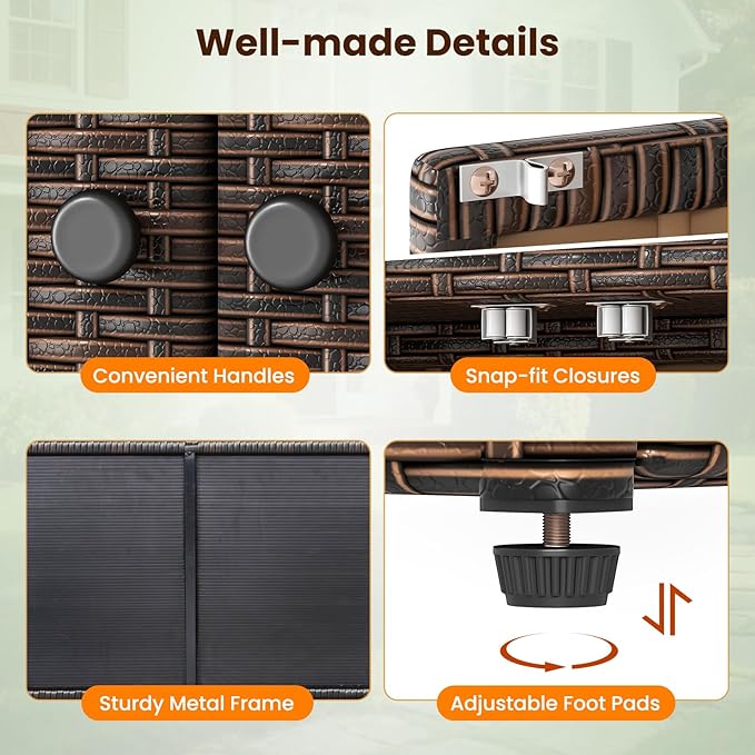 Tangkula Rattan Outdoor Storage Cabinet, Patiojoy Outdoor Cabinet with 4 Adjustable Shelves, 1 Drawer, 3 Doors, Patio Storage Deck Box Table for Patio Garden Poolside (Mix Brown)-VerdiqueGarden