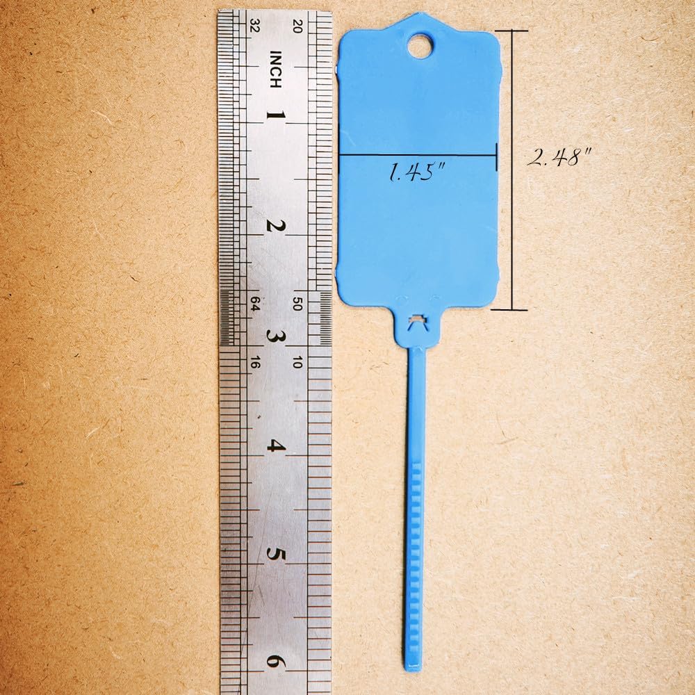 100pcs Reusable Blank Plastic Tags Ties Key Tags 1.45"*2.48" Serrated Tension Sealing Strap with Large Label Plastic Tie Mark Label Waterproof Hang Sign Write on Tag (Blue, 100pcs)-VerdiqueGarden