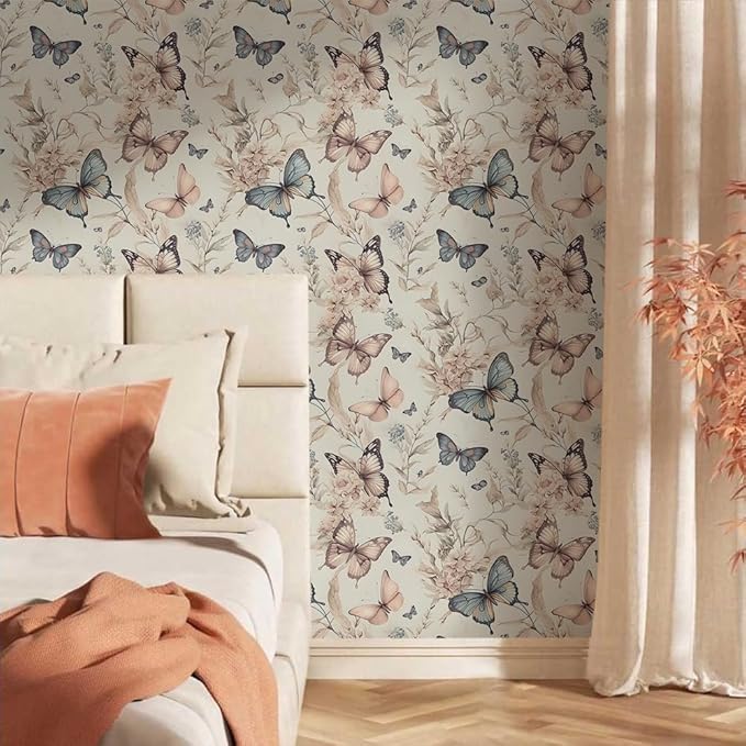 Wonderland Boho Butterfly Flowers Peel and Stick Wallpaper Self Adhesive Removable Easy Peel Off Stick on Wall Paper for Bedroom Cabinet Renter Friendly-VerdiqueGarden