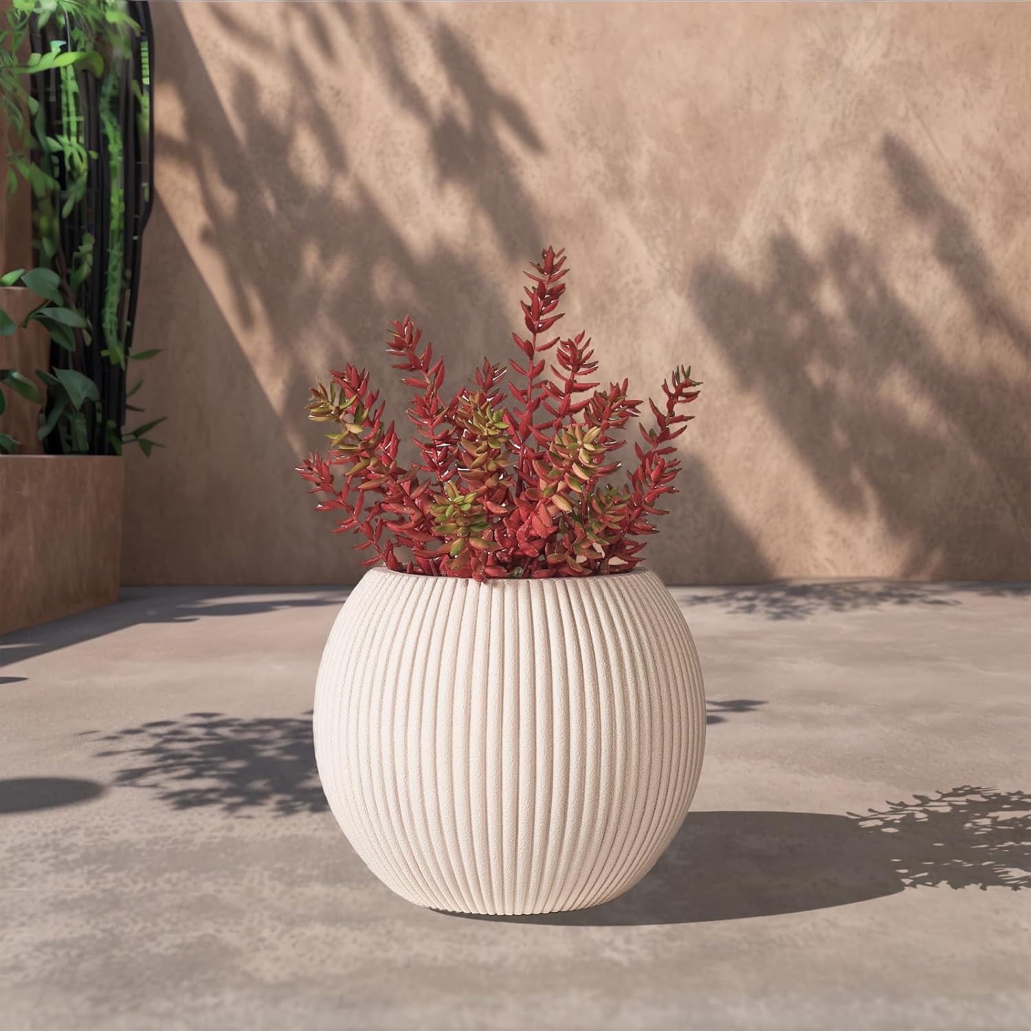 16 Inch Handmade Outdoor Planter - Classic Striped Design | Fiberglass & Composite Material | Durable for Commercial & Home Decor-VerdiqueGarden