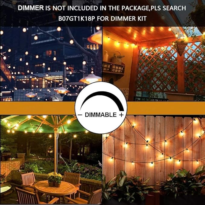 Svater Outdoor String Lights 150FT, E26 Socket, 48pcs S14 Shatterpoof Bulbs, 1 Watt Dimmable 2700K Warm White, IP65 Waterproof Commercial Grade Patio Lights（3 Pack X 50FT）-VerdiqueGarden