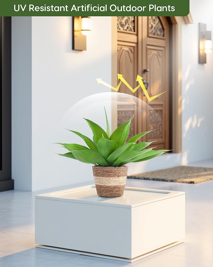 Velener Fake Agave with Rattan Pot, Artificial Plant Outdoor Agave - Fake Sucuulents Plants for Indoor and Outdoor Decor(16 Inch)-VerdiqueGarden
