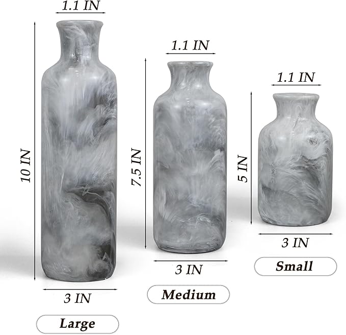 Resin 3 Piece Vase Set, Farmhouse Decor, Home Decorative Vase, Vases for Your Kitchen, Bedroom, Office, Living Room, Bathroom, & Shelf Centerpiece Table Decorations, Grey-VerdiqueGarden