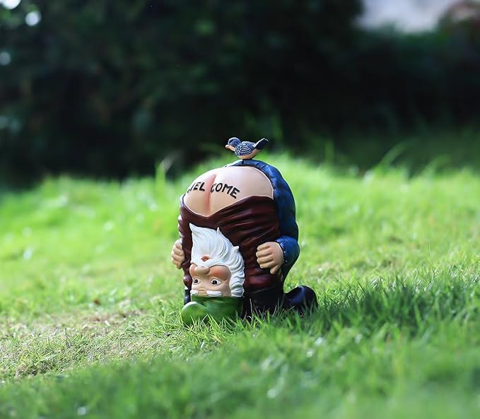 Garden Gnome Statue, Garden Decor,Gnomes Decorations for Yard, Funny Garden Bird Welcome Figurines for Outdoor Patio, Lawn, Yard Art Decoration ，Christmas Garden Gifts (Green)-VerdiqueGarden