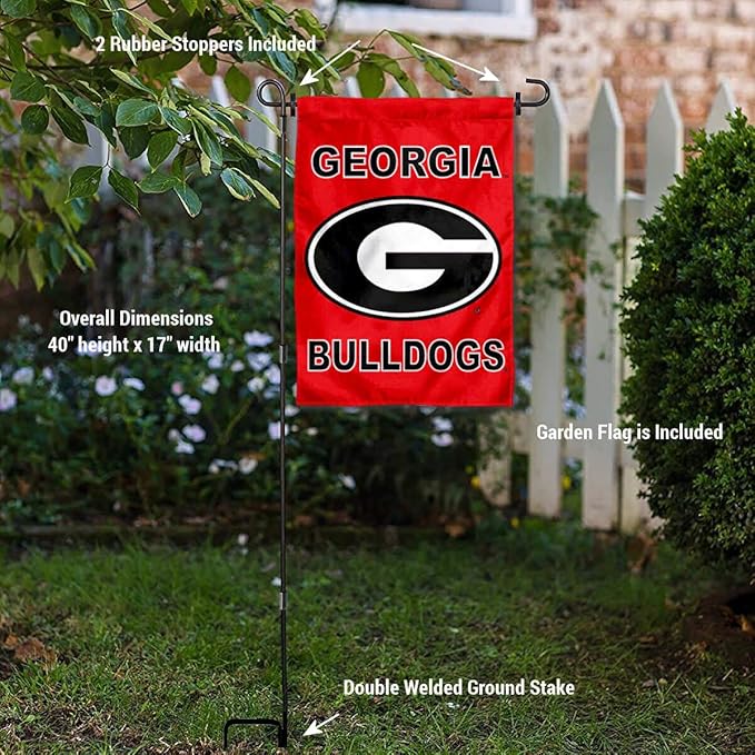 College Flags & Banners Co. Georgia Bulldogs Garden Flag with Pole Stand Holder-VerdiqueGarden