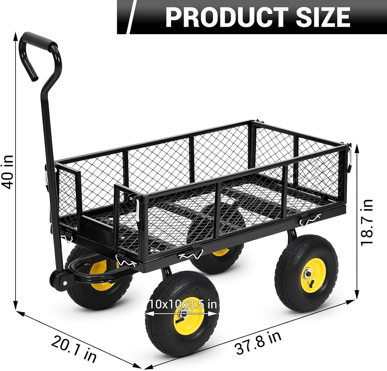 Steel Garden Cart on Wheels, 880LBS Pullable Metal Garden Wagon, 180° Rotating Handle and Removable Sides for Outdoor, Farm, Yard, Beach-VerdiqueGarden