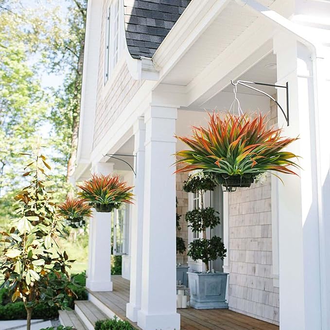 16Pcs Artificial Grass Fake Plants 17.3in Outdoor Plastic Plants UV Resistant Greenery Fake Grass for Home Window Garden Patio Hanging Planter Pathway Front Porch Décor Red-VerdiqueGarden