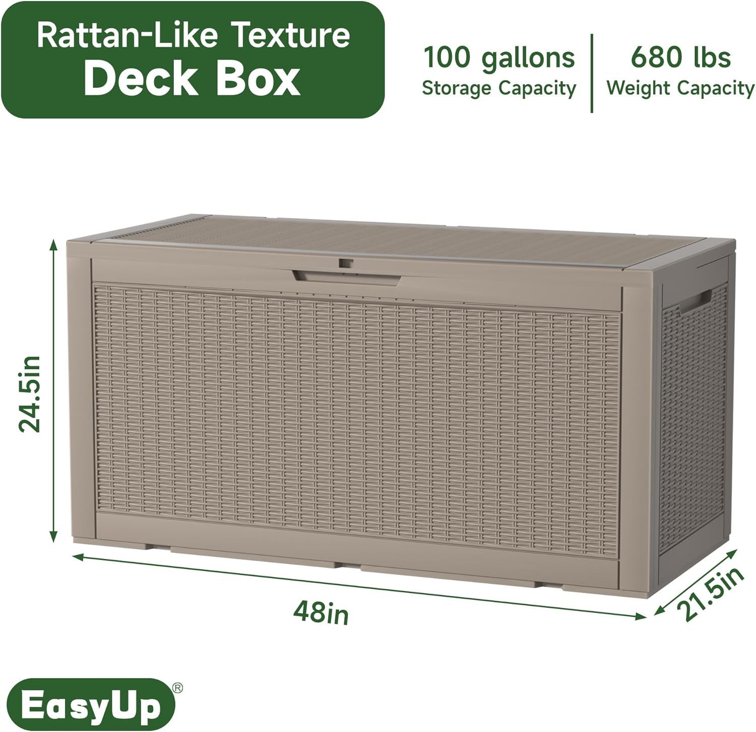 100 Gallon Outdoor Storage Box Waterproof, UV Resistant Resin Deck Box with Hydraulic Rod, Reinforced Stability for Patio, Garden, Rattan Gray-VerdiqueGarden