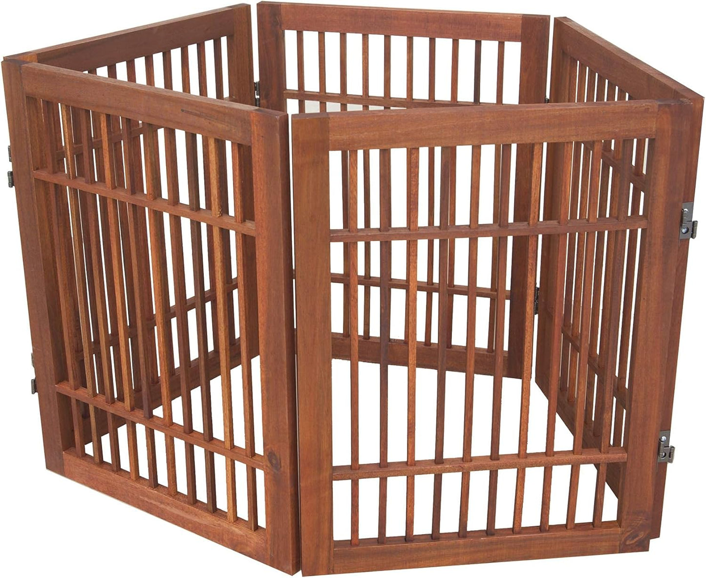 Pet Dog Gate Strong and Durable Freestanding Folding Acacia Hardwood Portable Wooden Fence Indoors or Outdoors by Urnporium (Brown Pet Gate, 5 Panel 24" Tall)-VerdiqueGarden