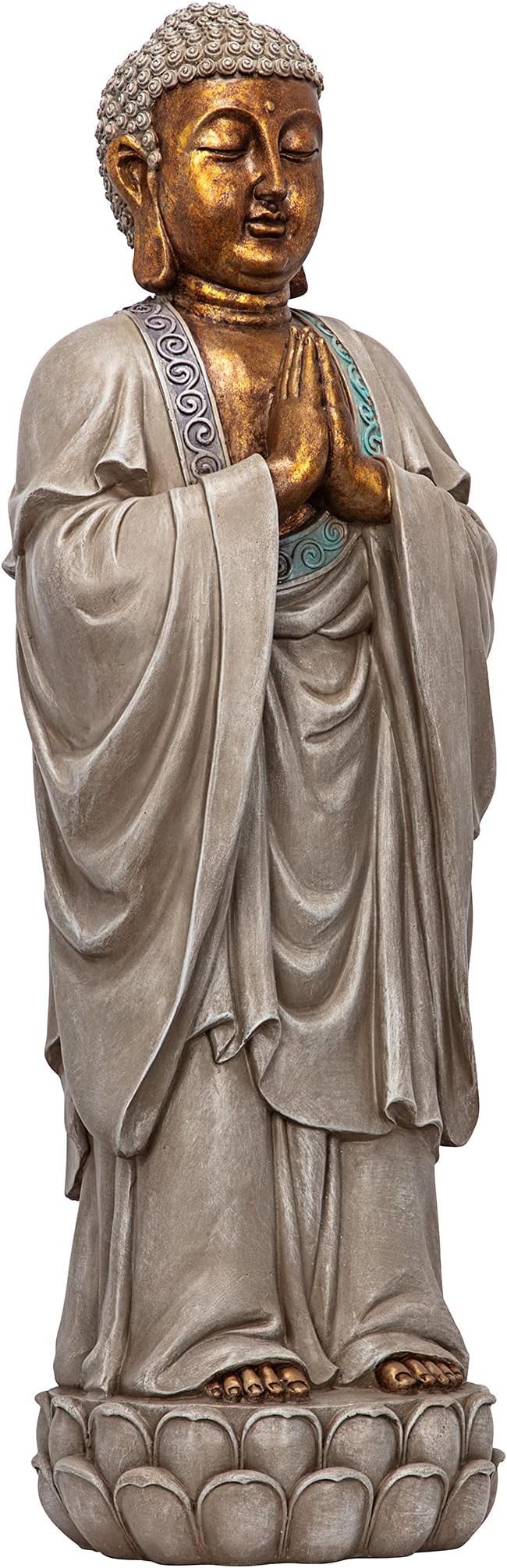 Design Toscano Bodh Gaya Asian Garden Statue, 9 inches wide, 30 inches tall, Cast Stone Resin, Faux Stone & Metallic Finish-VerdiqueGarden