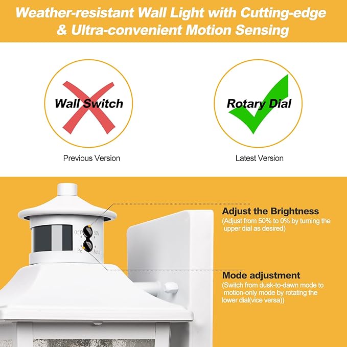 White Motion Sensor Outdoor Wall Light 2 Packs, Dusk to Dawn Outdoor Wall Lighting, Waterproof Exterior Light Fixture, Modern Porch Light Outside Wall Mount for House Patio Garage, Anti-Rust-VerdiqueGarden