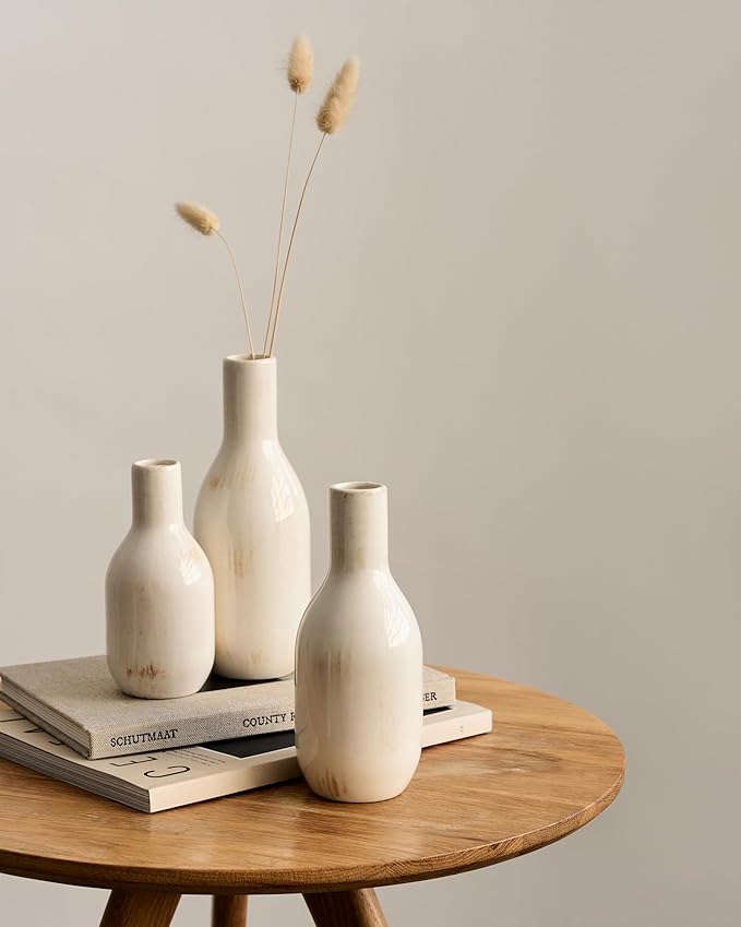 NOBULA White Ceramic Donut Vases – Modern Home Decor for Living Room, Bedroom & Table Centerpiece - Minimalist Nordic – Unique Vases for Olive Plant & Flowers – Decorative Coffee Table Vase Set of 3-VerdiqueGarden