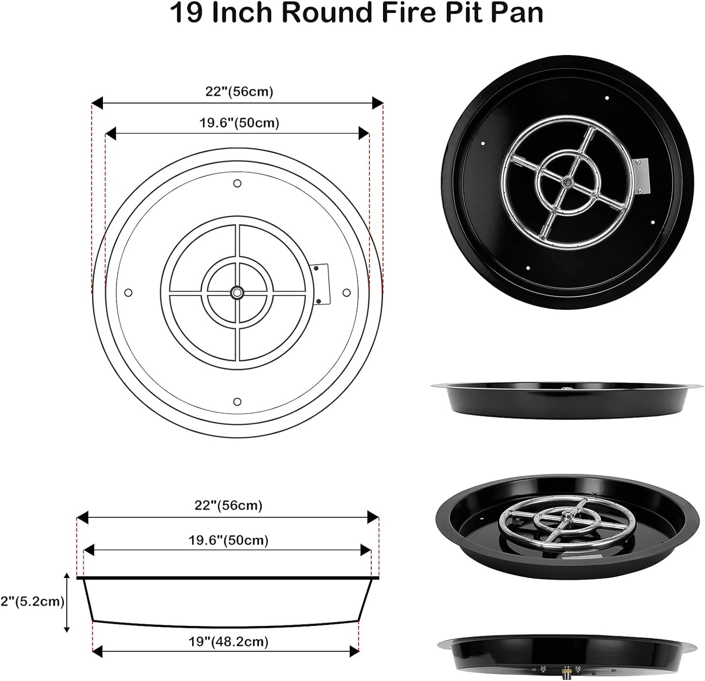 Stanbroil 19-Inch Round Fire Pit Burner Pan, Drop-in Gas Firepit Insert for DIY Fire Pit Table, Porcelain Steel, BTU 92,000 Max-VerdiqueGarden