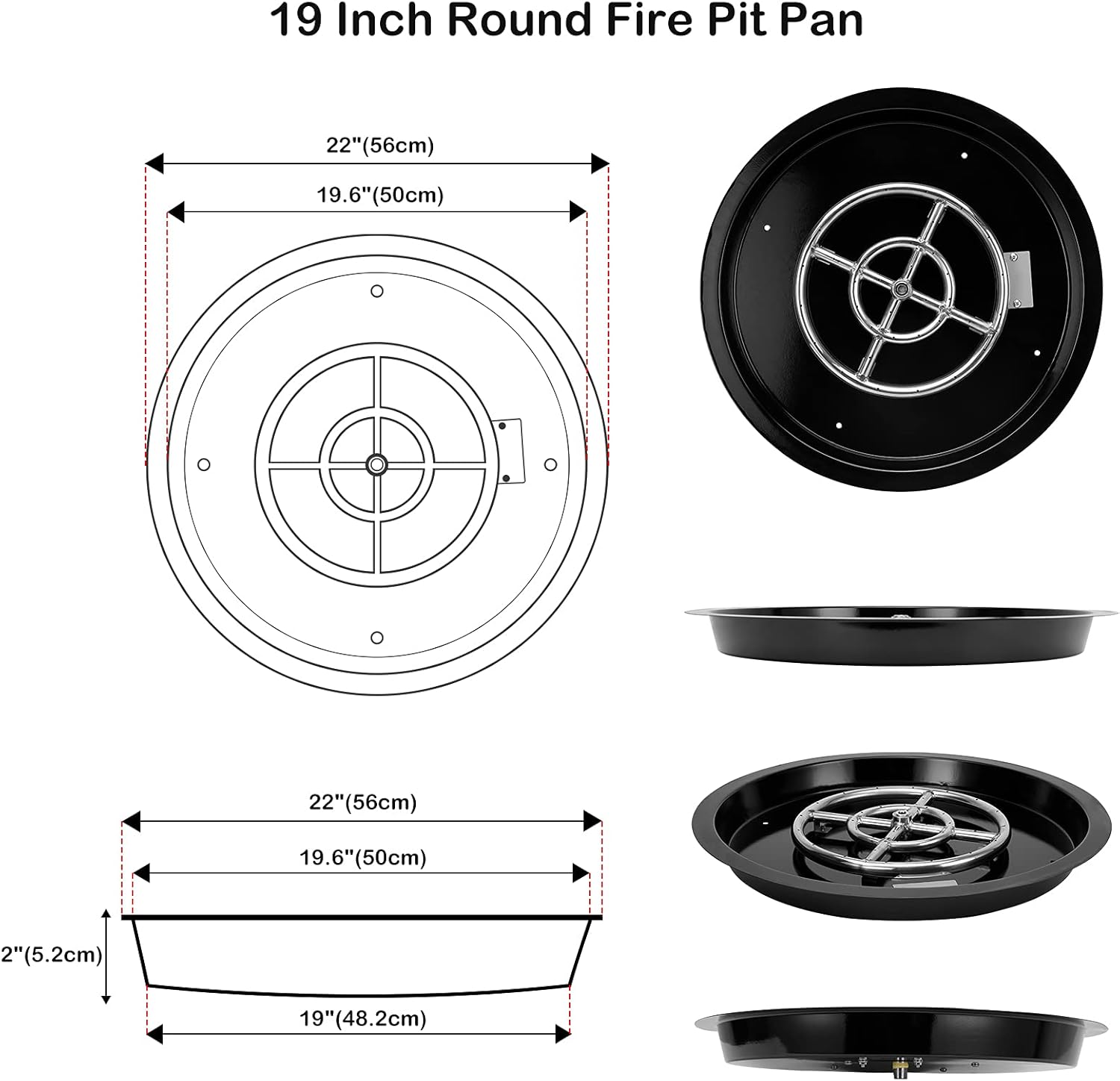 Stanbroil 19-Inch Round Fire Pit Burner Pan, Drop-in Gas Firepit Insert for DIY Fire Pit Table, Porcelain Steel, BTU 92,000 Max-VerdiqueGarden