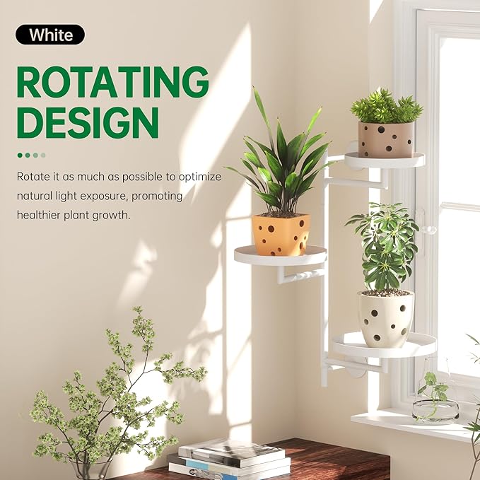 Rotating Window Plant Shelves, 3-Tier Metal Plant Shelf Indoor, White Plant Stand, Plant Rack for Wall Planters for Plants¡ê?Window Sill Gifts for Plant Lovers-VerdiqueGarden