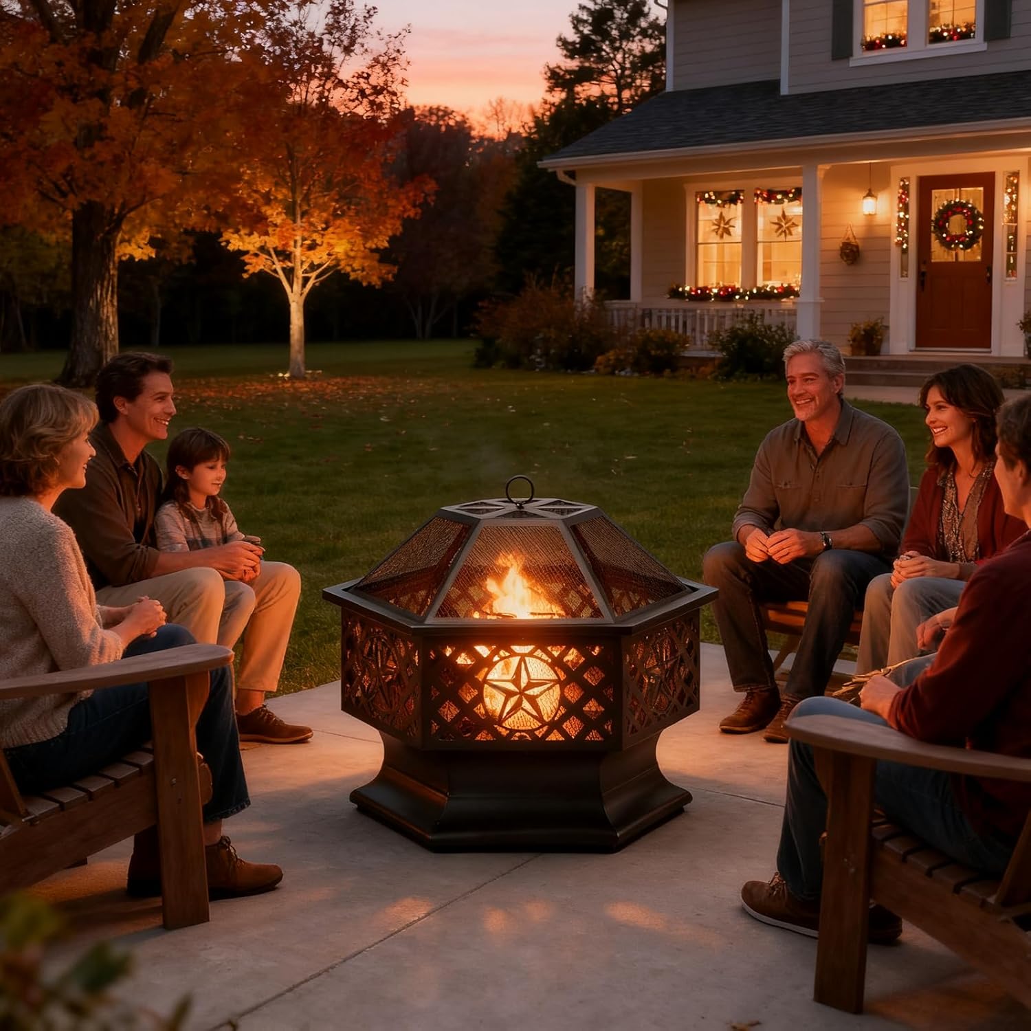 28 Inch Hexagonal Fire Pit,Wood Burning Firepits for Outside with Spark Screen&Poker,Metal Hex-Shaped Outdoor Fire Pit for Outside,Backyard,Bonfire,Patio,Garden,Picnic and Camping（Black）-VerdiqueGarden