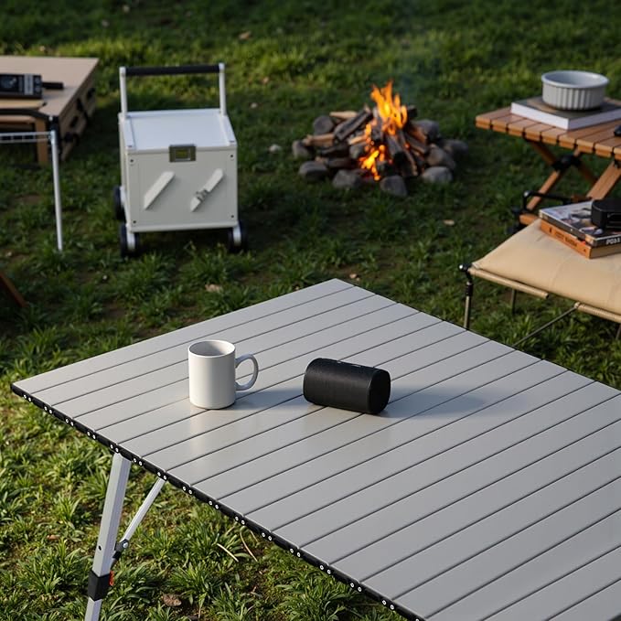 Athena Collection Foldable Camping Table, 47" Aluminum Outdoor Folding Camp Table with Mesh Layer Telescopic Legs and Carry Bag, Lightweight and Portable for Outdoor Camping Picnic Grilling, Silver-VerdiqueGarden
