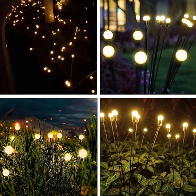 OZS 4Pack Total 32LED Solar Garden Lights -Solar Lights Outdoor, Solar Firefly Lights, Sway by Wind, Solar Fairy Lights Outdoor Waterproof for Patio Pathway Garden Decor(Warm White)-VerdiqueGarden