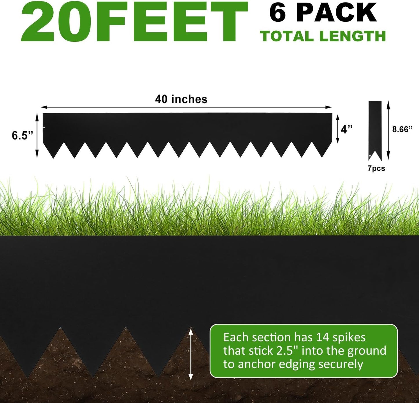 Hugeleaf Metal Landscape Edging, 40” L x 6.5” H Metal Edging for Landscaping with 7Pcs Stakes, Metal Garden Edging Pack of 6 (20 Feet Total Length)-VerdiqueGarden