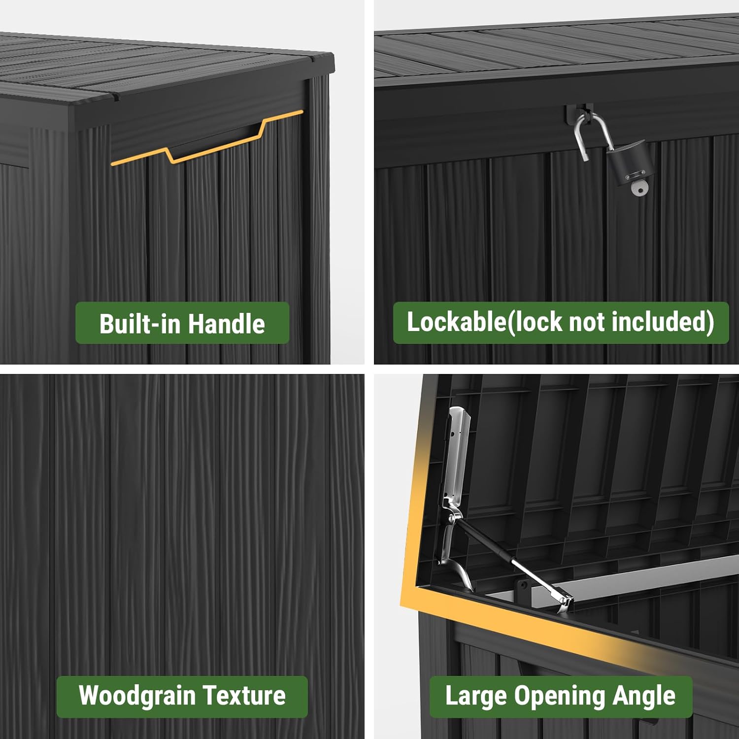 Mars Villa 150 Gallon Outdoor Storage Box, Large Resin Deck Box Waterproof, for Pool Supplies Storage, Outdoor Patio Furniture Cushions, with Hydraulic Hinge, UV-Resistant and Weatherproof, Black-VerdiqueGarden