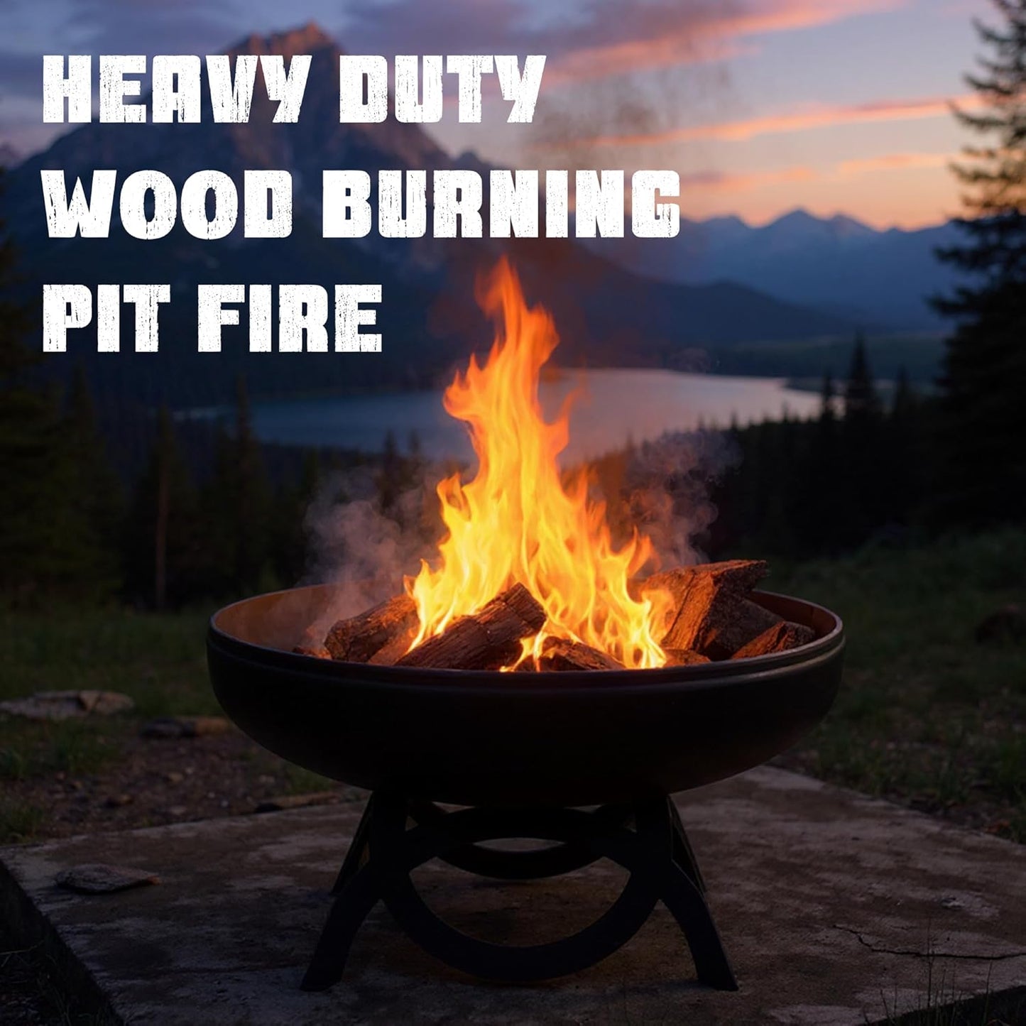 Liberty Fire Pit – Ohio Flame Wood Burning Outdoor Fire Pit - 42" Diameter with Curved Base (Made in USA)-VerdiqueGarden