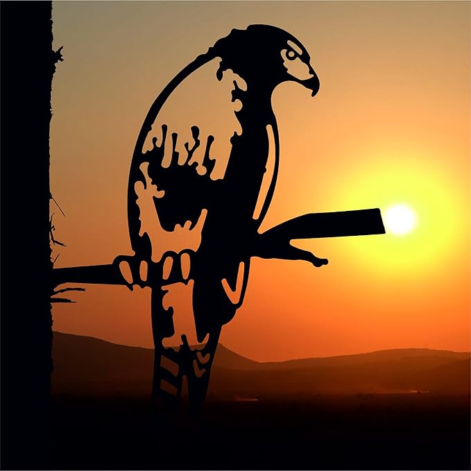Renovatio Metal Hawk - Metal Bird Yard Decor - Tree Stake & Outdoor Art - Metal Garden Sculpture - Rusty Metal Birds Ornaments - Outdoor Bird Decorations for Garden-VerdiqueGarden