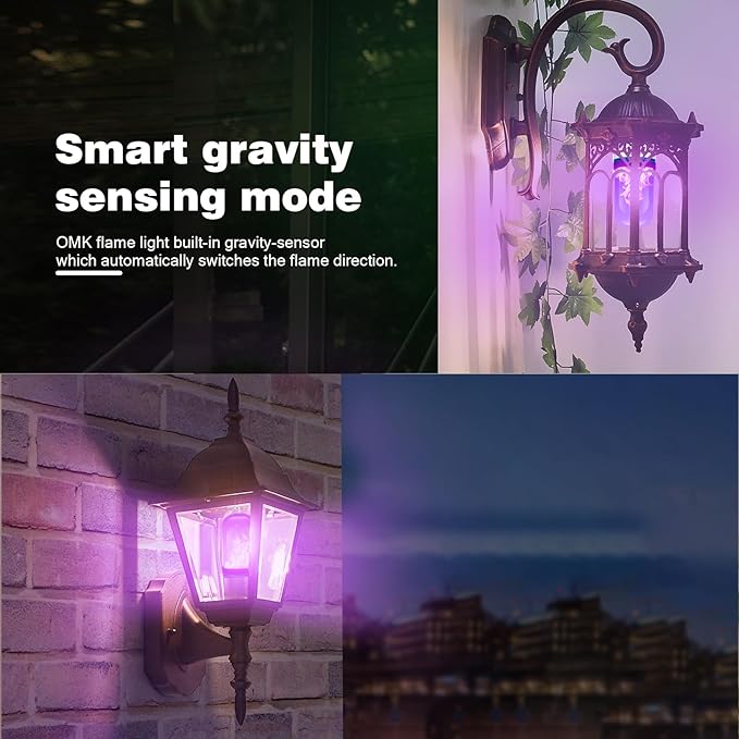 OMK 【Upgraded】 Purple LED Flame Light Bulbs - Flickering Light Bulbs with Gravity Sensing, E26 Base Flame Bulb, Holiday Christmas Indoor Outdoor Light Bulbs, Valentine Decoration Gifts Lights (2Pack)-VerdiqueGarden