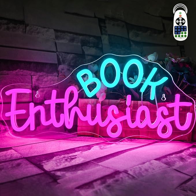 Book Enthusiast Neon Sign Wall Decor,Neon Light Bedroom Wall Decor Suitable Indoor Light for Classroom Book Party Library Reading Room Decoration Bookish Gifts-VerdiqueGarden