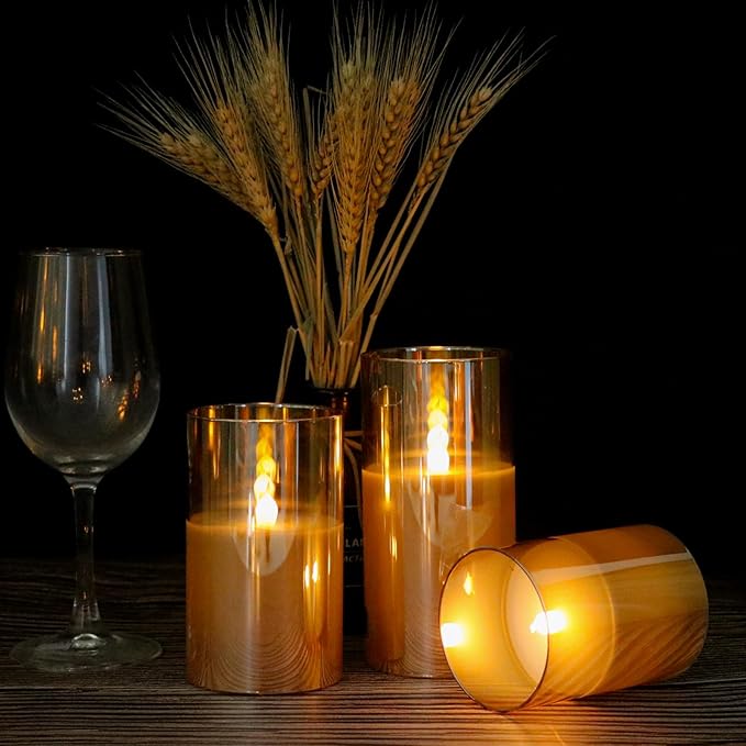 Glass LED Flickering Candles with Remote Timer, Flamless Pillar Candles Real Wax with 3D Wick Realistic, Home Decoration for Wedding Home Festival-VerdiqueGarden