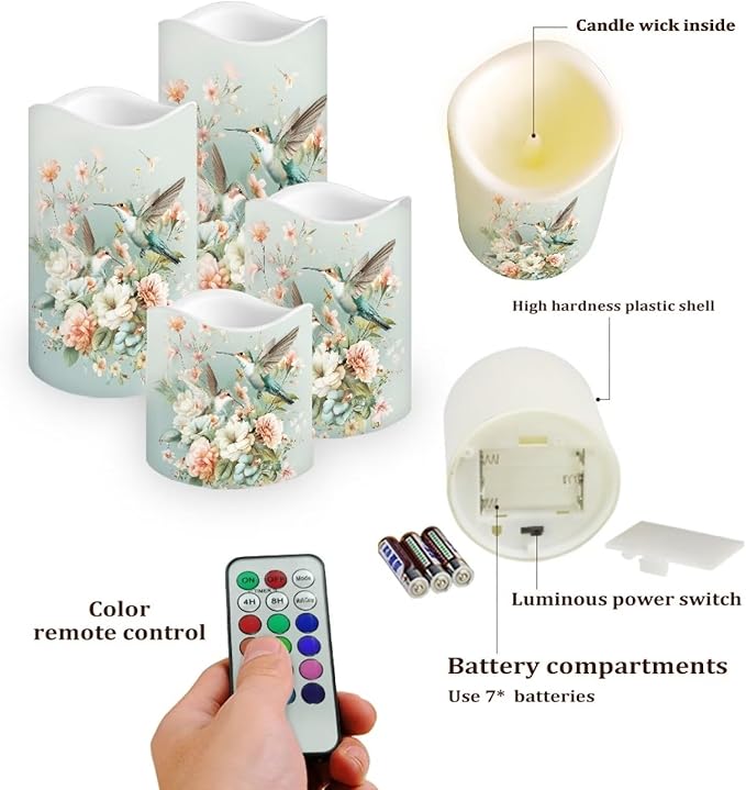 Ystardream Battery Operated LED Candles Set of 4 with Remote Control Timer Dancing Flame Pillar Candles Home Table Coastal Decorations-VerdiqueGarden