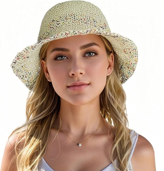 Floppy Big Beach Straw Hats for Women Foldable Summer Wide Brim Packable Sun Hat Womens Travel Straw Fedora Hat-VerdiqueGarden