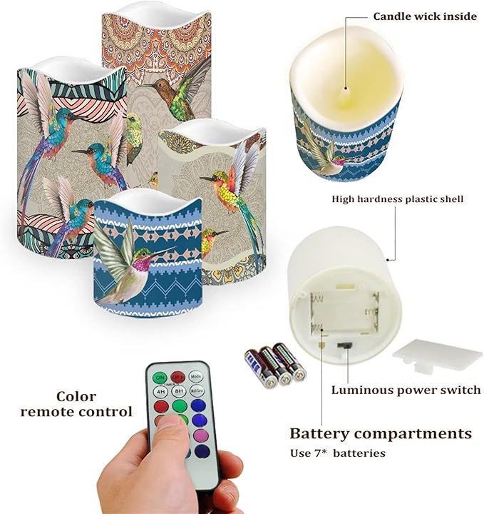 Ystardream Hummingbird Boho Flameless Candles Flicker Spring Summer Theme Decorative Decor for Wedding Date Proposal Easter Dinner Table Home Mother's Day Gift-VerdiqueGarden
