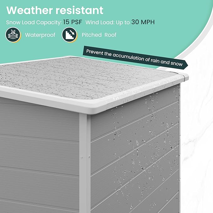 UDPATIO Outdoor Storage Shed 5x3 FT, Plastic Garden Shed for Bike, Garbage Can, Tool, Outside Sheds & Outdoor Resin Shed with Lockable Door for Backyard, Patio, Lawn, Grey & White-VerdiqueGarden