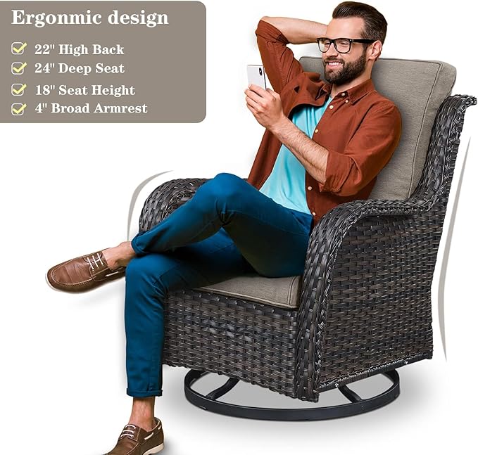 4 Piece Patio Furniture Set with Fire Pit Table - 41inch 50000 BTU Propane Fire Pit Table with High Back Loveseat Glider Chair and 2 Swivel Rocker Chair for Casual Gathering-VerdiqueGarden