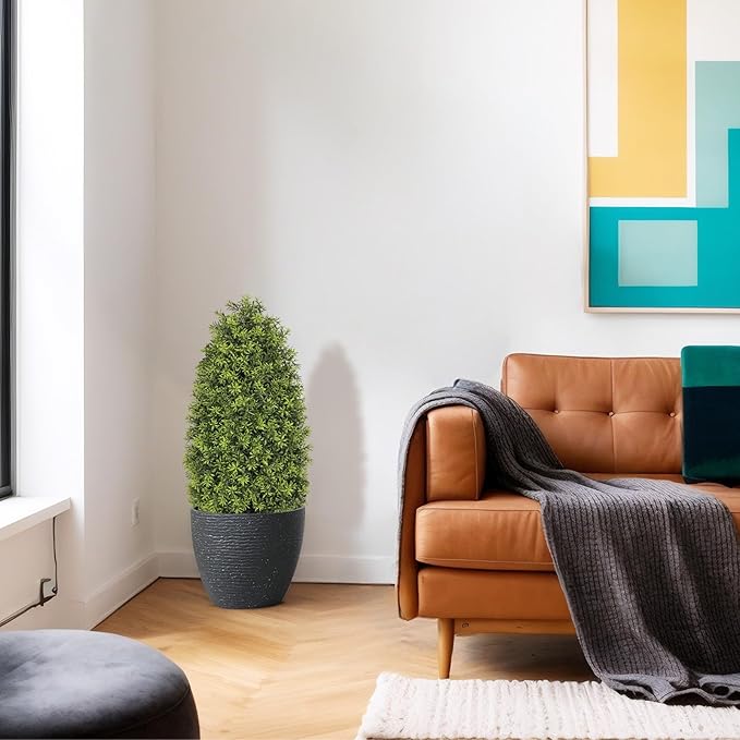 3ft Artificial Boxwood Topiary Trees (Set of 2) - UV Resistant Faux Plants for Outdoor/Indoor, Realistic 36in Fake Bushes and Shrubs for Front Porch, Planter, Patio - Low Maintenance & Evergreen-VerdiqueGarden