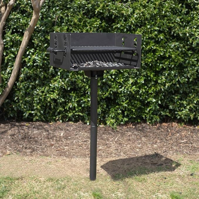 Ash & Ember Park-Style Grill, 384 Sq. In Jumbo Charcoal Grill, Single Post Outdoor Cooking Backyard BBQ, Camp Grilling Barbecues-VerdiqueGarden