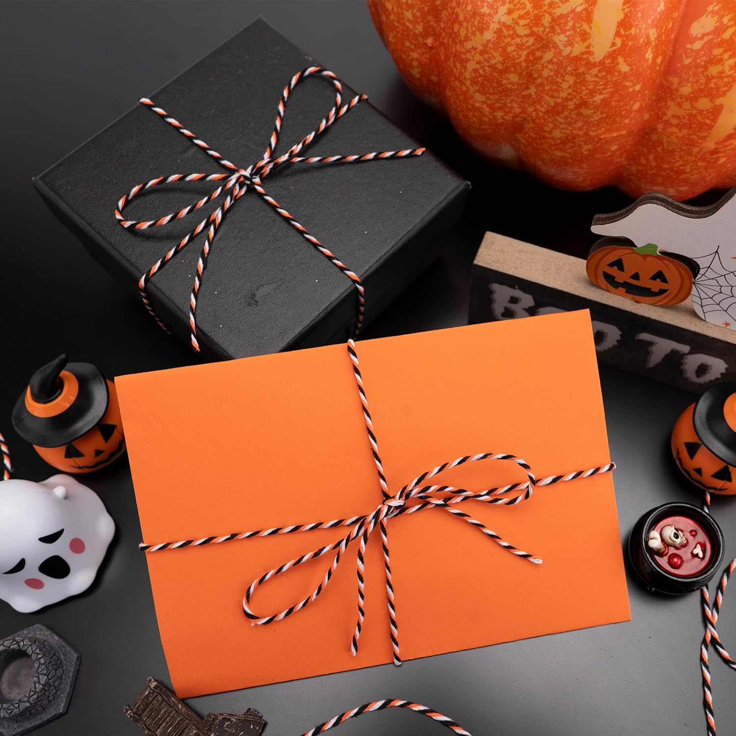 KINGLAKE Orange Black White Cotton Twine 2mm 328 Feet for Gift Wrapping DIY Crafts Halloween Party Decoration Gift Tags-VerdiqueGarden
