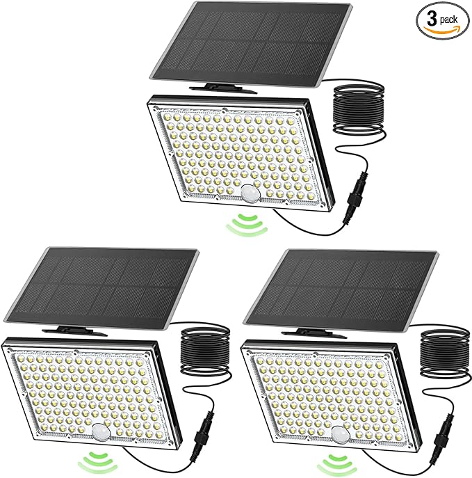 Outdoor Solar Lights,113 Powerful LED Lenses with 9000k Cool White Light, Solar Security Lights Indoor 5 Meters Long Wire, Works Upto 24 HR on Mode 3, Comes with 2 Year Warranty.-VerdiqueGarden