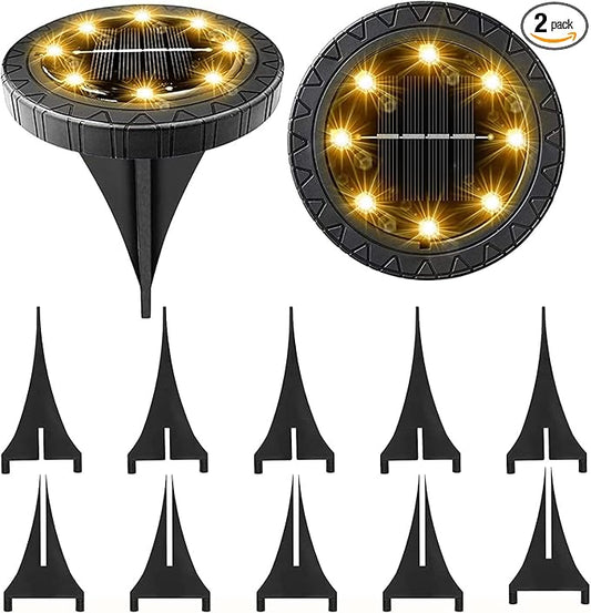 Solar Powered Ground Lights 2Pack,Waterproof LED Solar Lights Outdoor Solar Disk Lights Decorative,Solar Garden Lights for Landscape Pathway Patio Yard Walkway Path Lawn Driveway (Warm White)-VerdiqueGarden