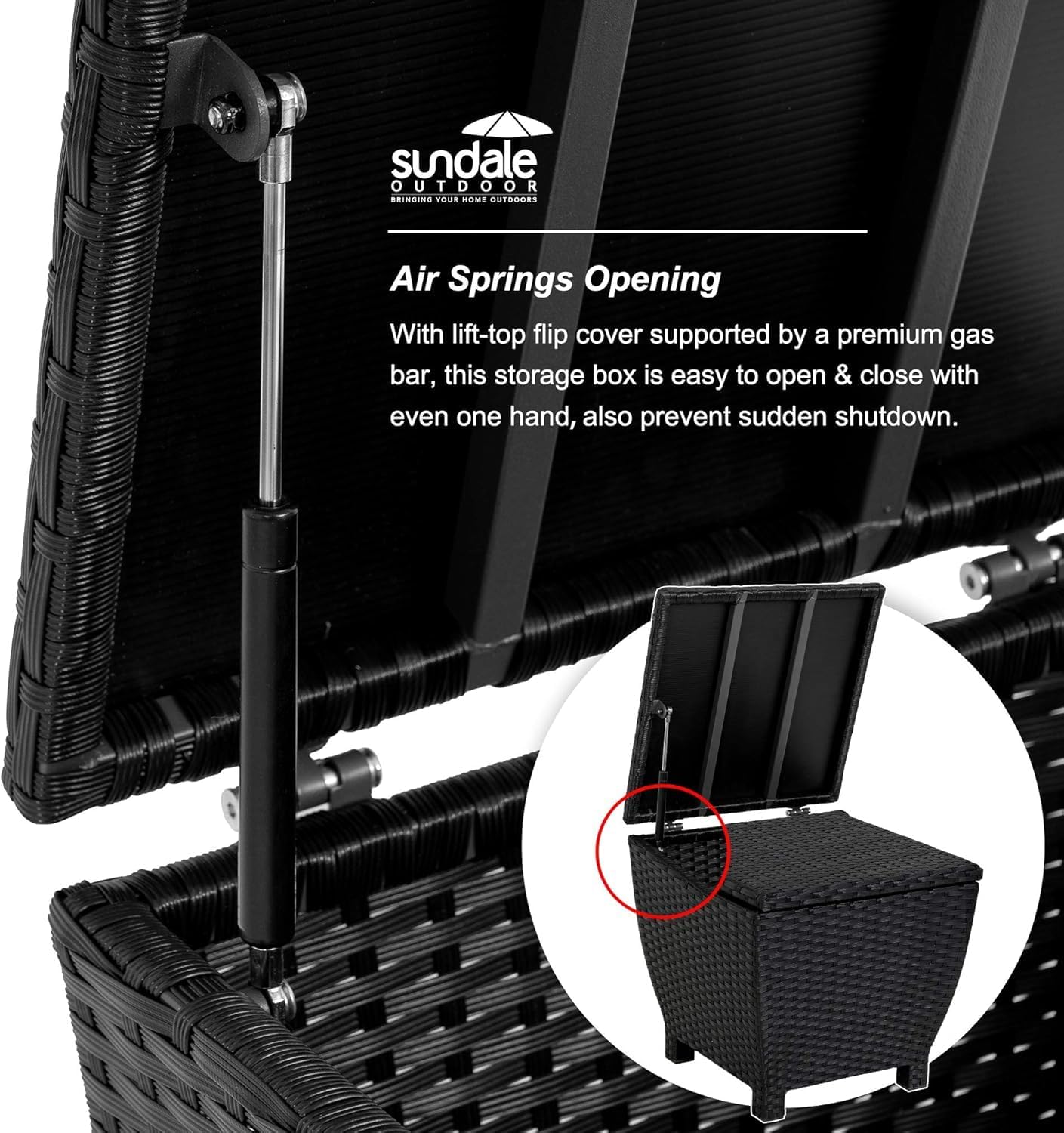 Sundale Outdoor Small Deck Storage Box with Lid, 13 Gallon Small Outdoor Bin Storage Container for Hose Cushions Towels, Patio Black Side Wicker Table with Storage-Steel, Rattan, Square-VerdiqueGarden