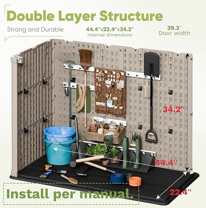 Devoko Outdoor Storage Cabinet 26 Cu Ft with Lockable Doors, Horizontal Storage Shed Waterproof Patio Tools Storage Box for Sofa Cushions, Gardening Tools and Accessories (Beige)-VerdiqueGarden