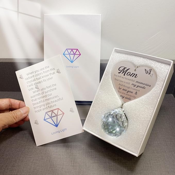 Memorial Gifts for Loss of Mom, Sympathy Gifts for Loss of Mom, Mom in Heaven Memorial Crystal Suncatcher for Window Home Decor (Mom)-VerdiqueGarden