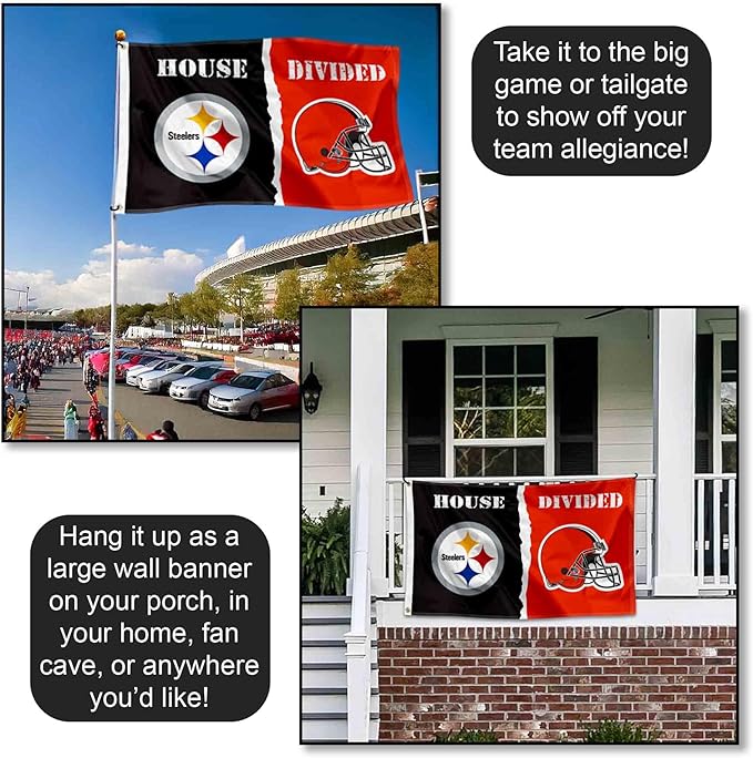 WinCraft Pittsburgh Steelers and Cleveland Browns House Divided Flag Rivalry Banner-VerdiqueGarden