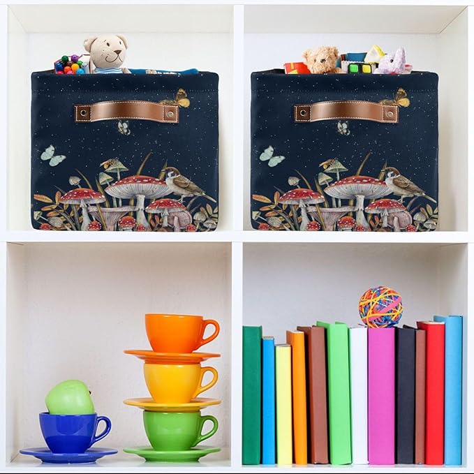 Mushroom Rectangular Storage Basket Bird Butterfly Rabbit Moon Organizer Bin Shelf Baskets For Home Office Dorm-VerdiqueGarden