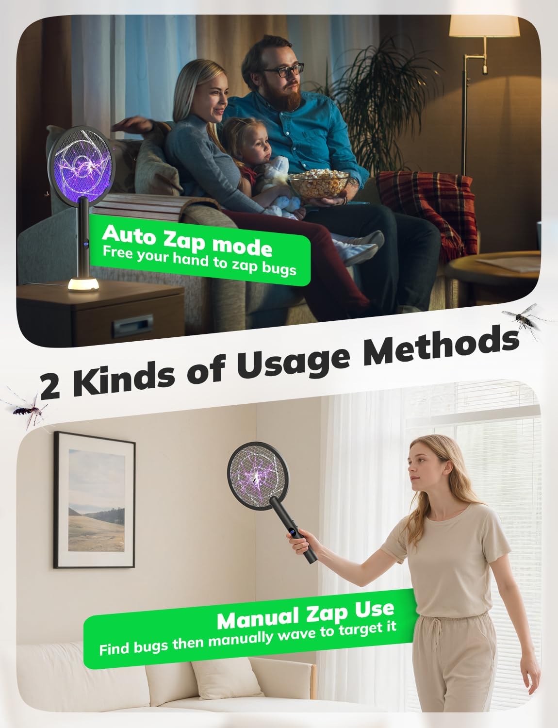 YISSVIC Electric Fly Swatter Bug Zapper Racket 4000V LED Screen Dual Modes Fly Zapper Rechargeable for Indoor Home Office Backyard Patio Camping-VerdiqueGarden