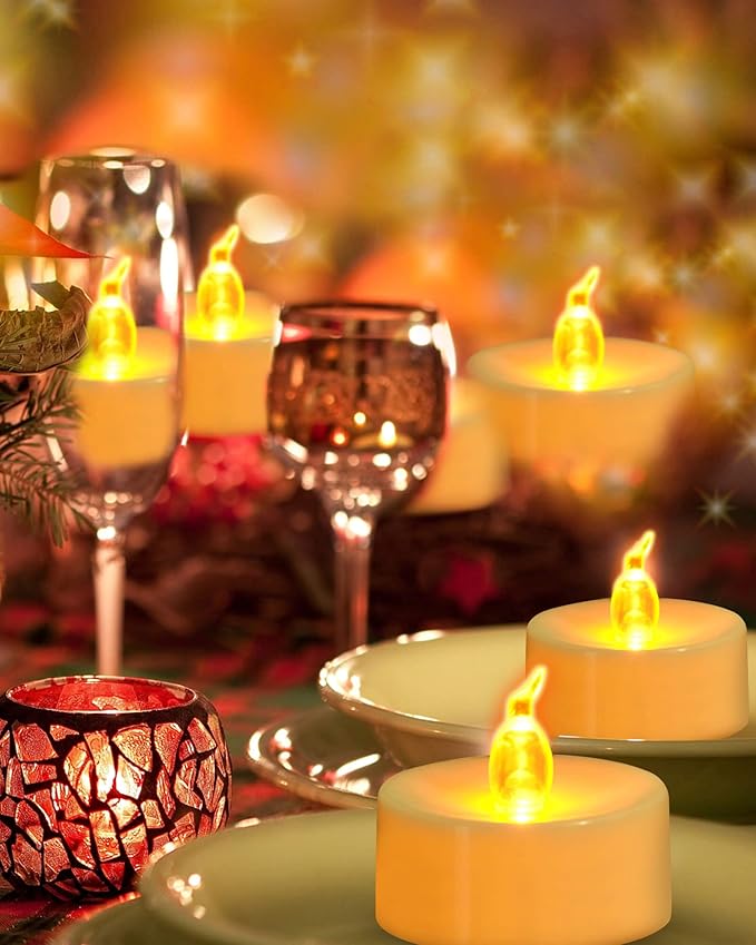 JOSU LED Tea Lights Candles [24 Pack] Flameless Candles, Realistic Battery Operated Candle, Flickering Bright Tealights with Warm Yellow Light for Party, Wedding, Valentine's Day-VerdiqueGarden